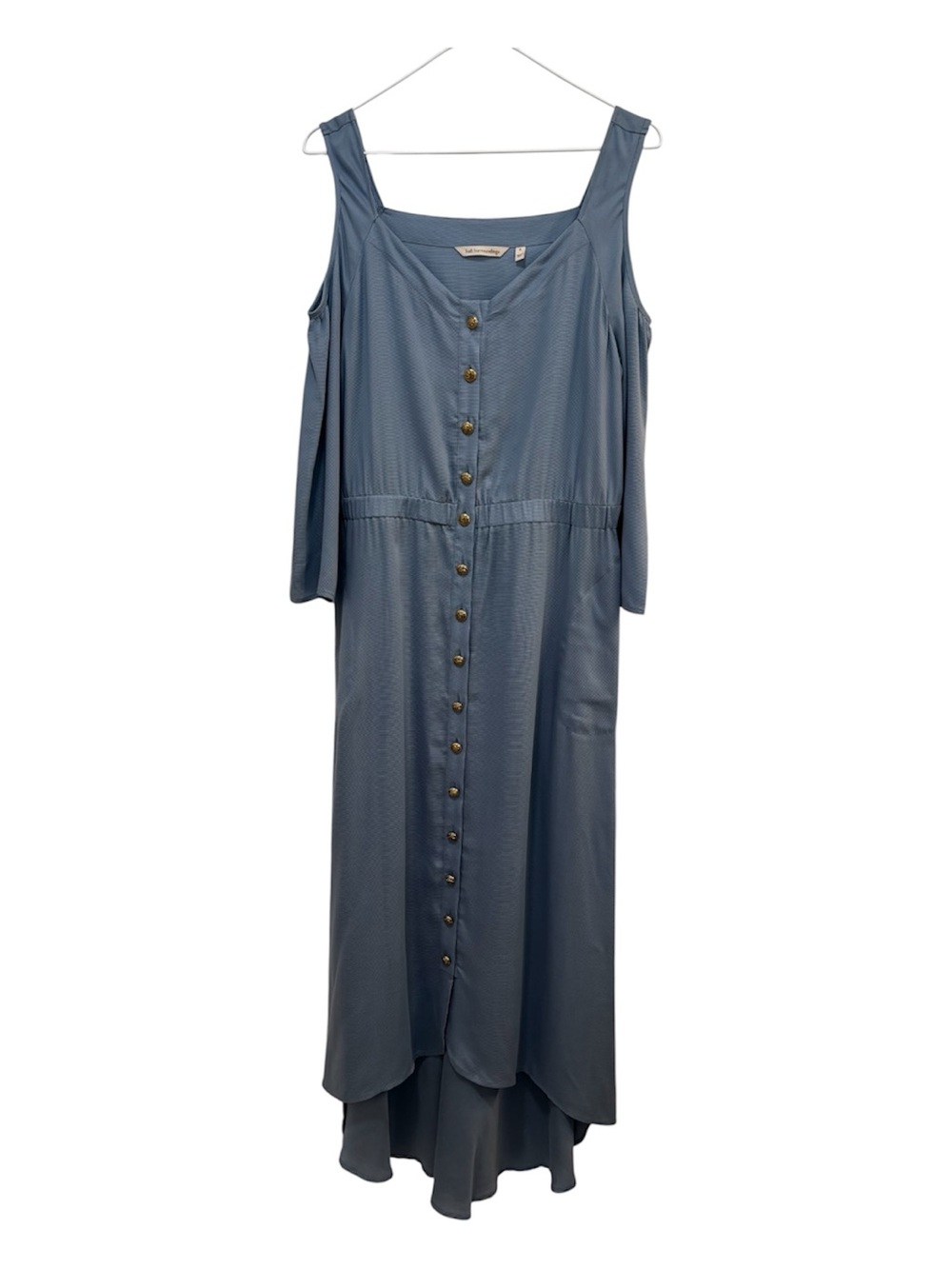 Soft Surroundings Dusty Blue Cold-Shoulder Button-Front High-Low Dress